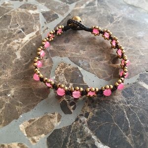 Light pink glass beaded hand woven bracelet